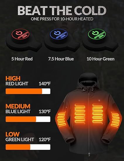 Heated Jacket for Men Soft Shell Heating Hood Jacket ANTARCTICA GEAR Winter Coat For Hunting Camping Climbing Doba